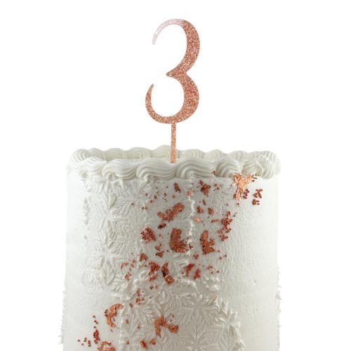 Rose gold glitter acrylic number 3 cake topper
