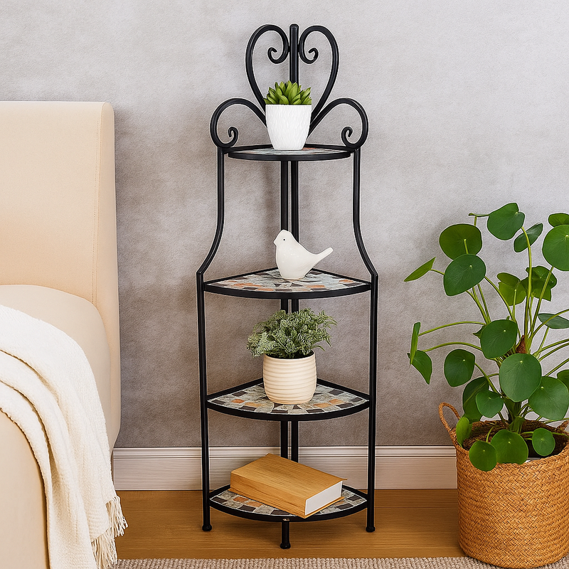 Mosaic Tile Corner Shelves 4 Tier Rustic Compass Pattern 30x30x130cm