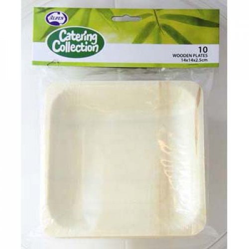 Wooden Plates 14x14x2.5cm 10pk