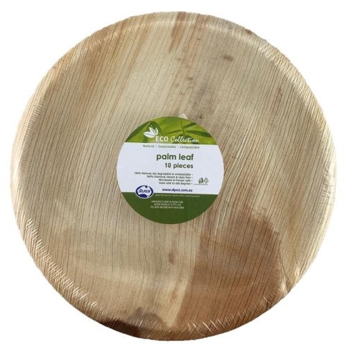 Round palm leaf dinner plate stack