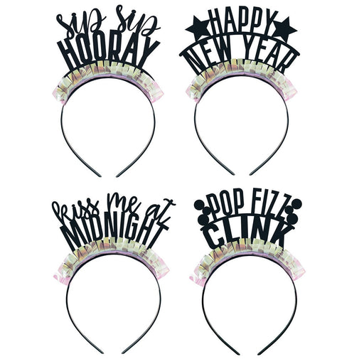 Iridescent fringe New Year headbands set of four