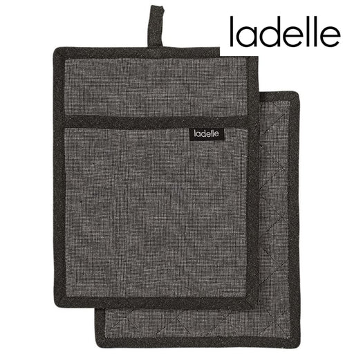 Set of two square charcoal pot holders recycled fabric