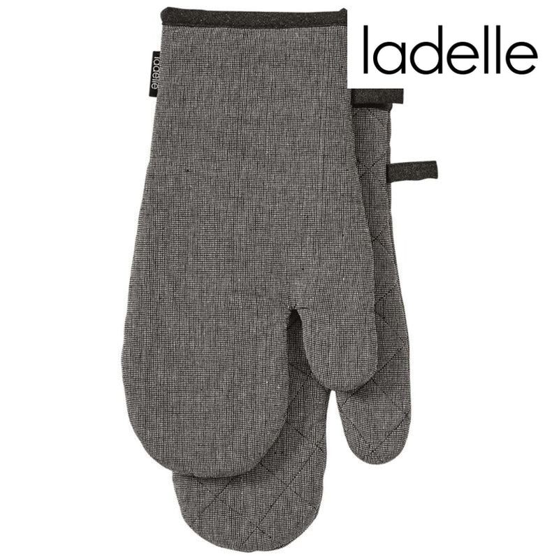 Pair of charcoal grey oven mitts made from recycled material