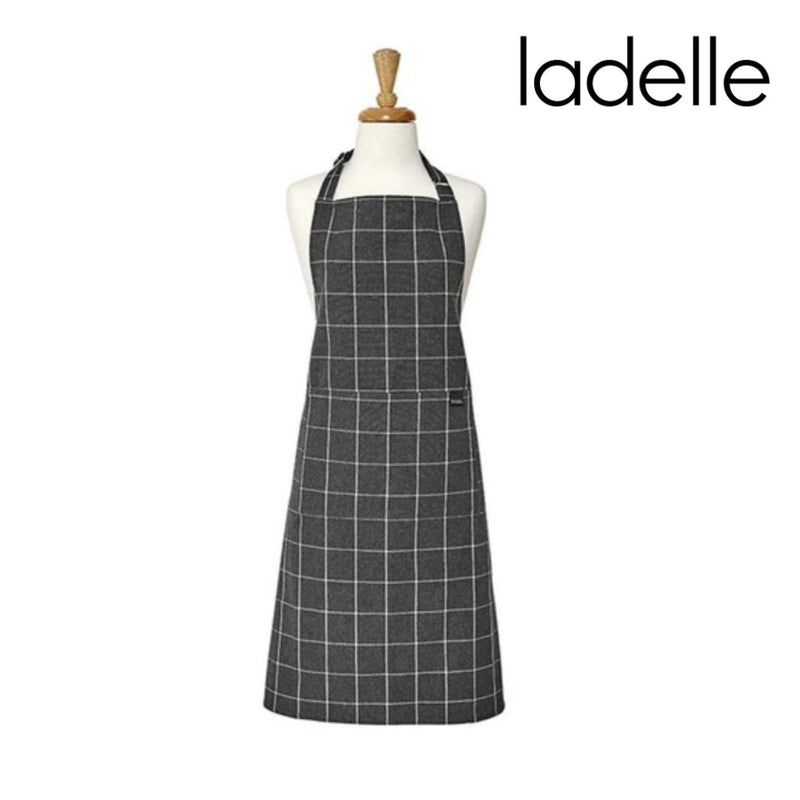 Charcoal grey check apron made from recycled materials