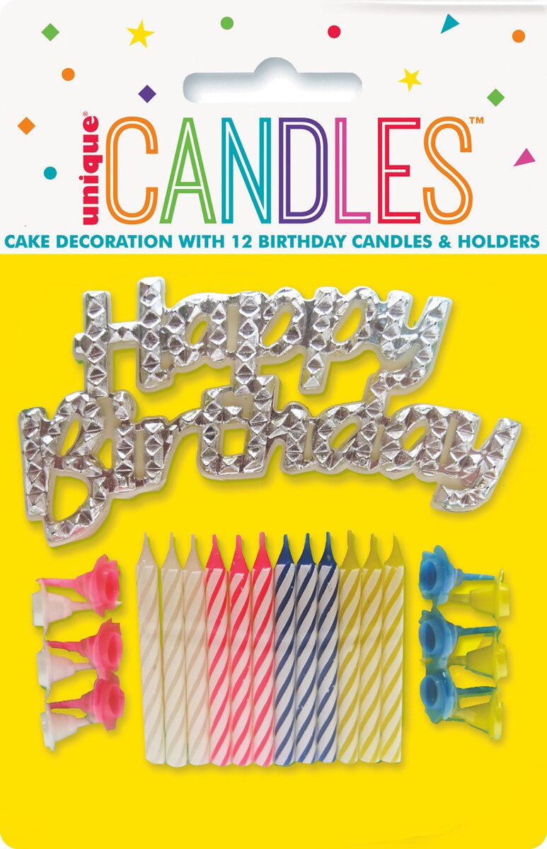 Set of 12 candles holders and cake topper