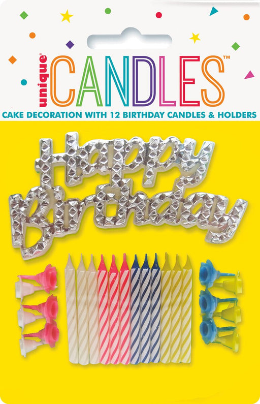 Set of 12 candles holders and cake topper