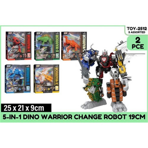 Ronis 5 in 1 Dino Warrior Change Robot 2pce 19cm 5 Asstd