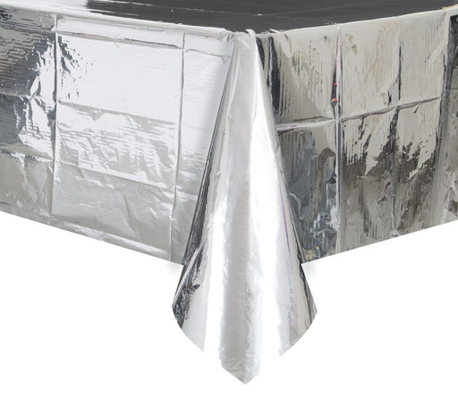 Silver metallic rectangular plastic tablecloth