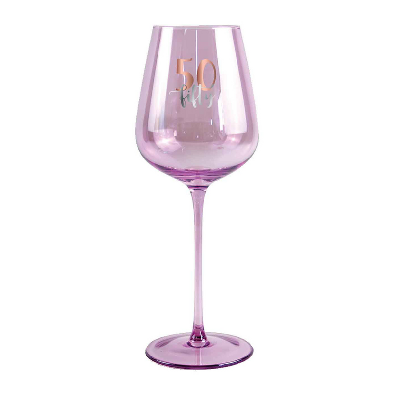 Ronis 50th Coloured Wine Glass Rose Gold Decal 430ml
