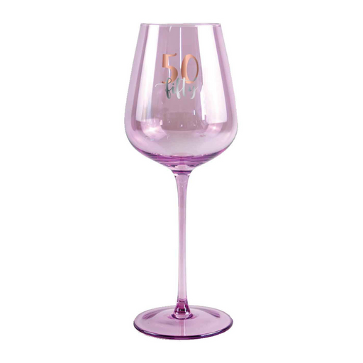 Ronis 50th Coloured Wine Glass Rose Gold Decal 430ml