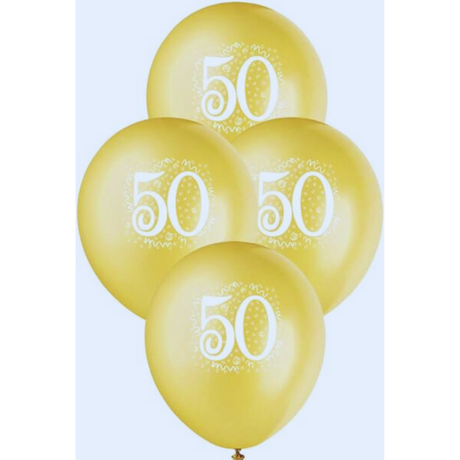 Number 50 Latex Balloon Metallic Gold 30cm 6pk
