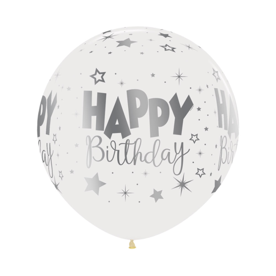 HBD Fantasy Crystal Clear Latex Balloons Sempertex 60cm 3pk