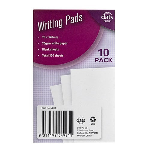 Small plain writing pads 10 pack