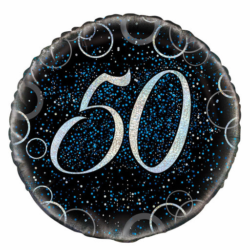 45cm blue glitz 50th birthday foil balloon