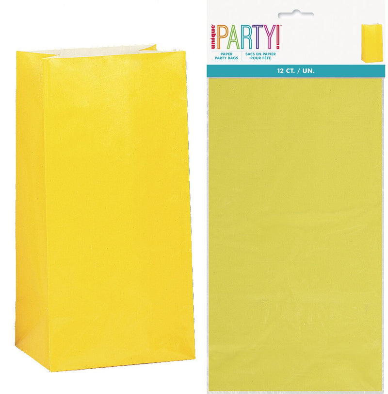Pack of 12 yellow paper party bags