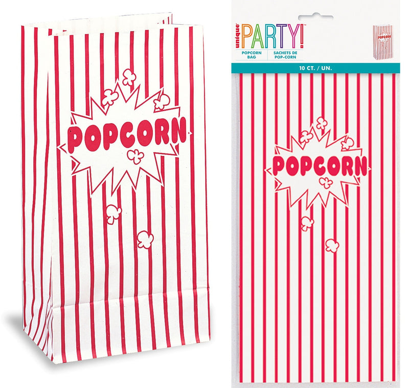 Pack of 10 classic red and white popcorn bags