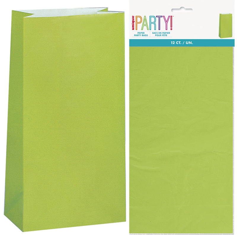 Pack of 12 lime green paper party bags