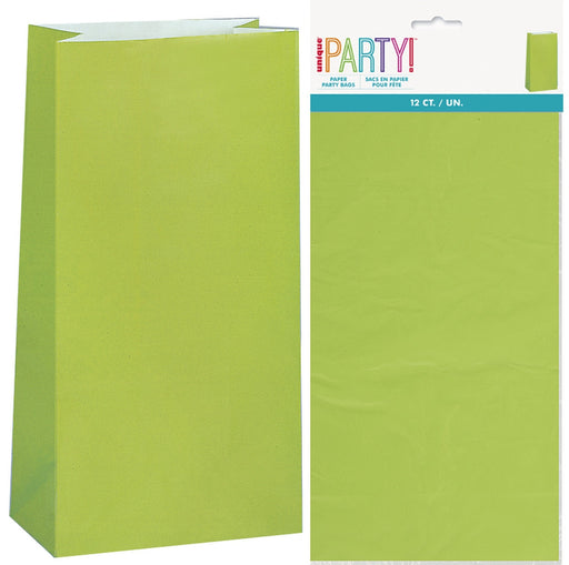 Pack of 12 lime green paper party bags