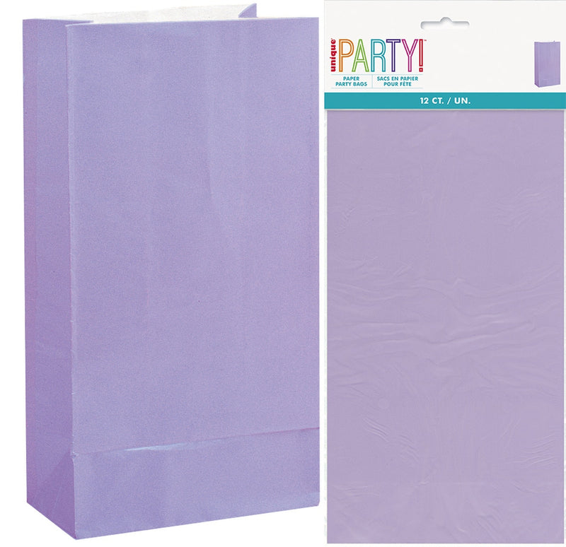 Pack of 12 lavender purple paper party bags