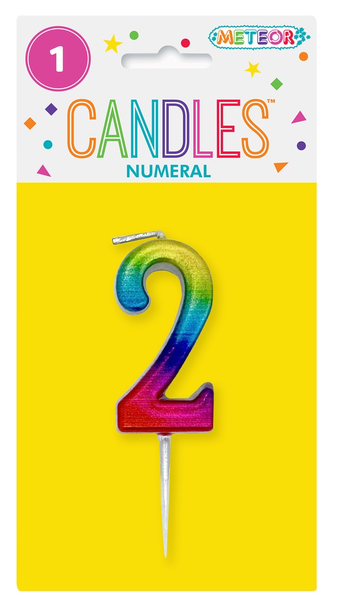 Mini metallic rainbow number 2 candle