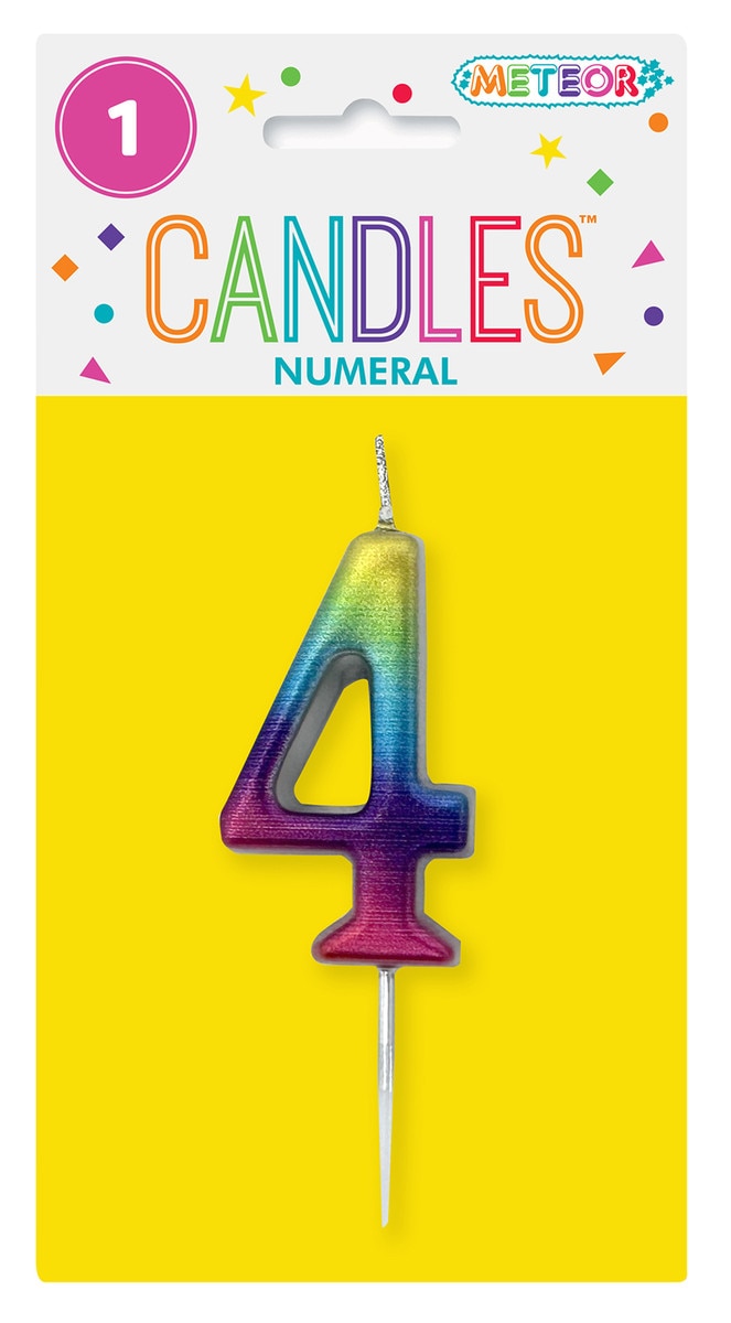 Mini metallic rainbow number 4 candle