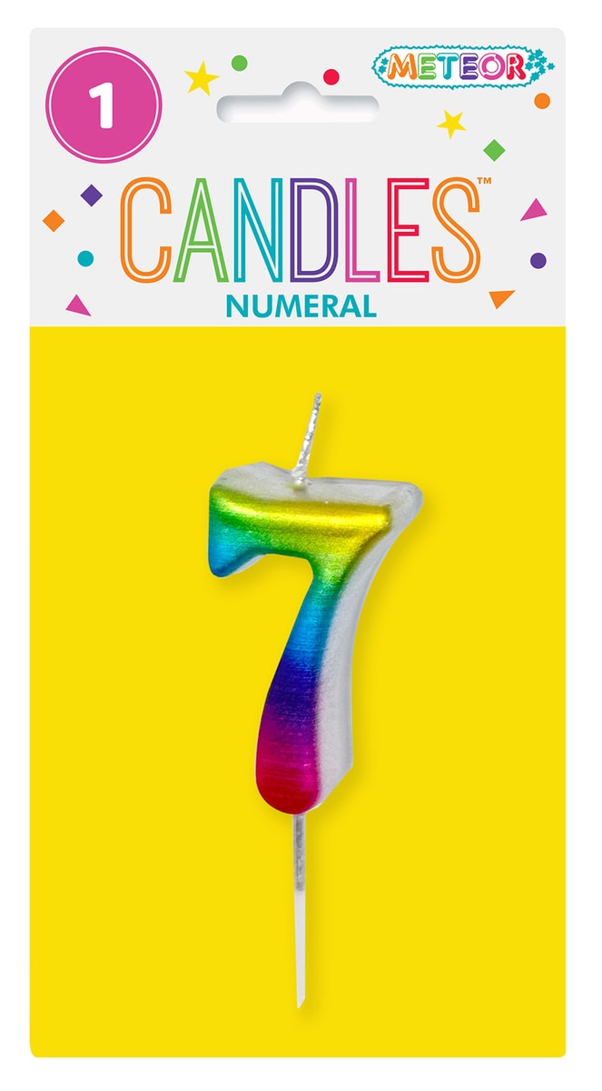 Mini metallic rainbow number 7 candle