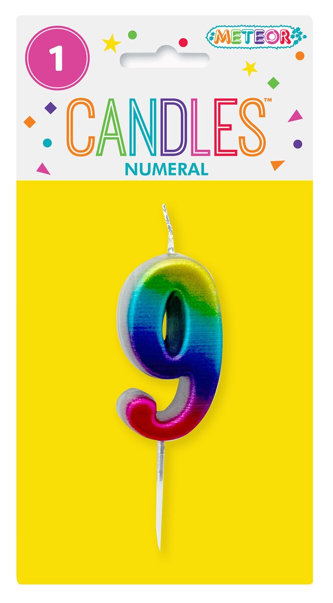 Mini metallic rainbow number 9 candle
