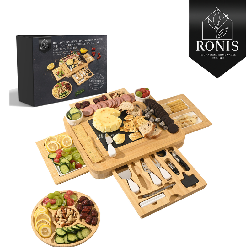 Bamboo cheese board set Board 40x34x5.5cm Tray 25x25x1.7cm