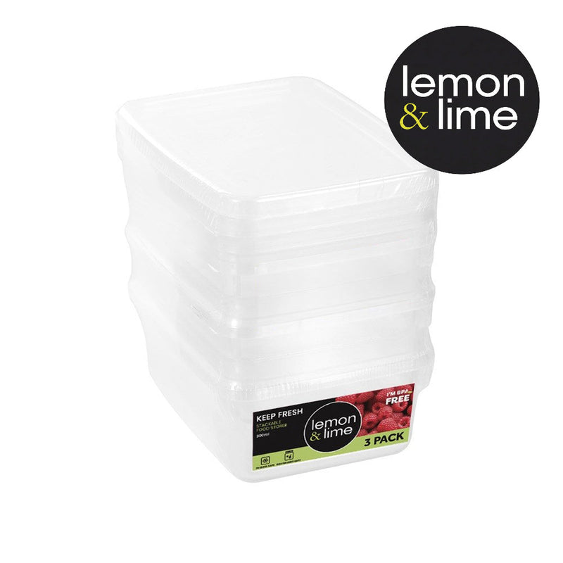 Pack of 3 small rectangular food containers 300ml