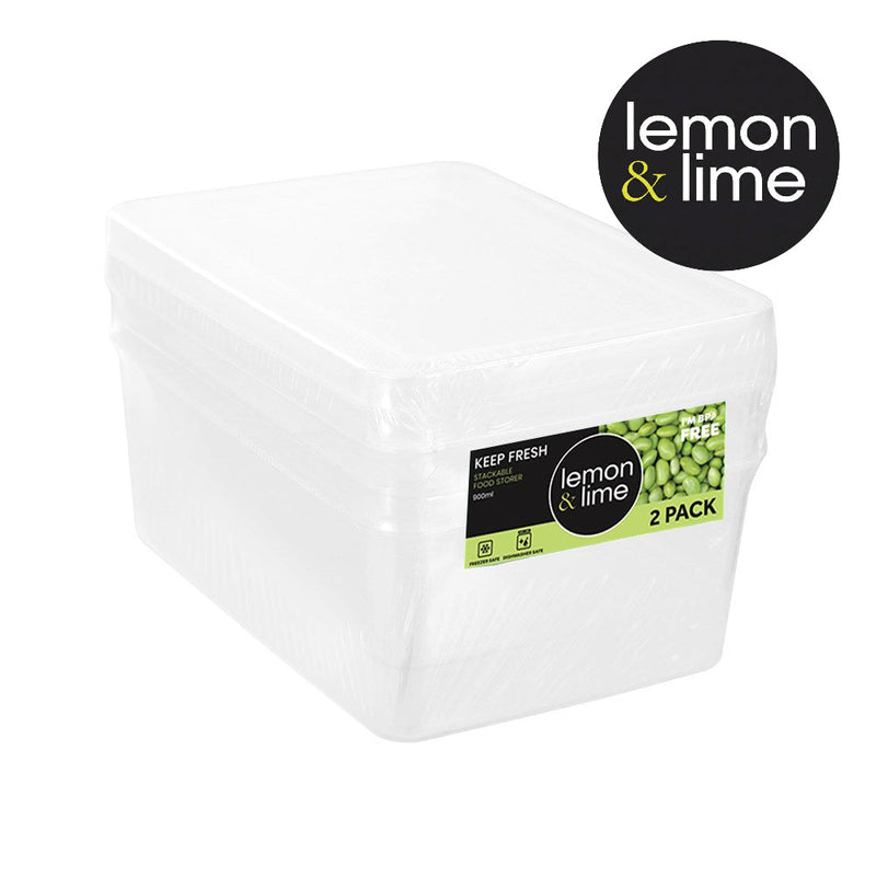 Pack of 2 medium rectangular food containers 900ml