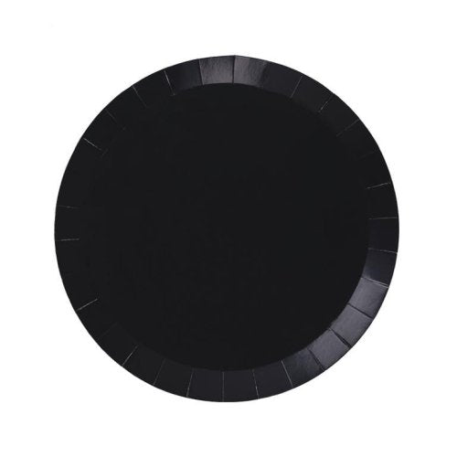 Black 7 inch round paper snack plates 20 pack