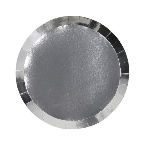 Metallic silver 7 inch paper snack plates 20 pack