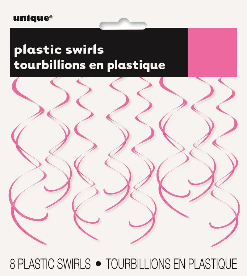 Pack of 8 hot pink hanging swirl decorations