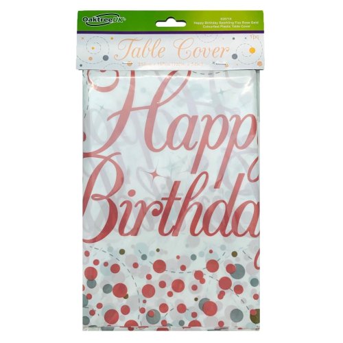 Rose gold happy birthday table cover