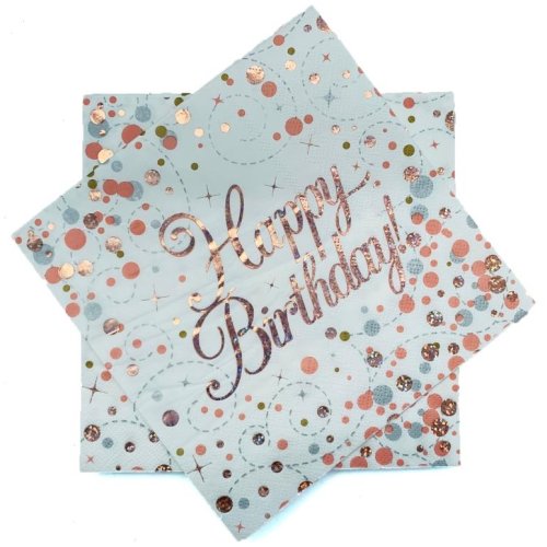 Rose gold happy birthday napkins stack