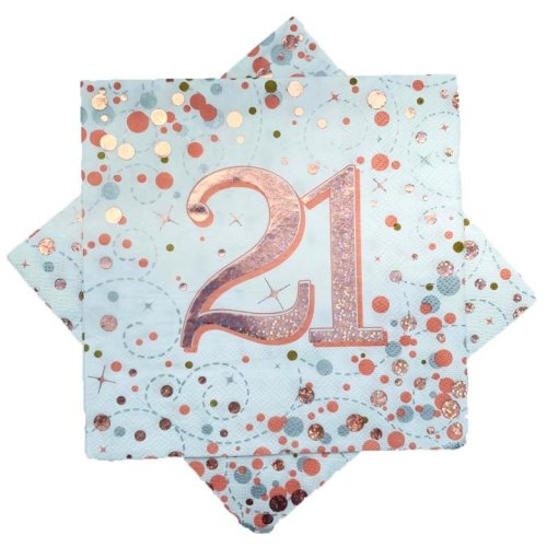 Rose gold 21st birthday napkins stack