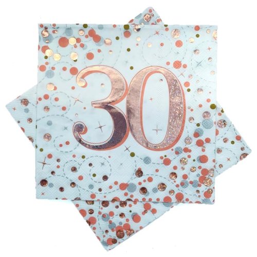 Rose gold 30th birthday napkins stack