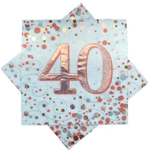 Rose gold 40th birthday napkins stack