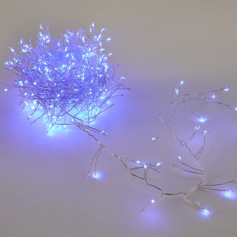 640 Micro LED Cluster Light Blue White Silver – bright cluster string lights for Christmas, weddings, and festive displays