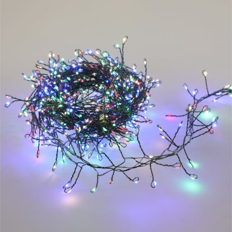 640 Multicolour Micro LED Cluster Lights on dark green cable for Christmas tree decoration