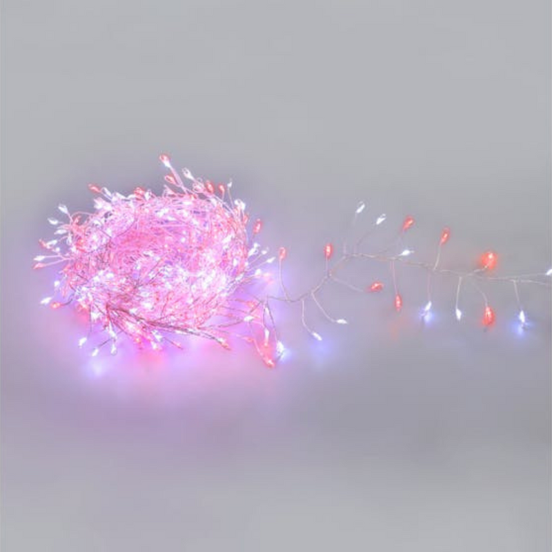 640 Micro LED Cluster Lights in red, white, and silver for festive Christmas decoration