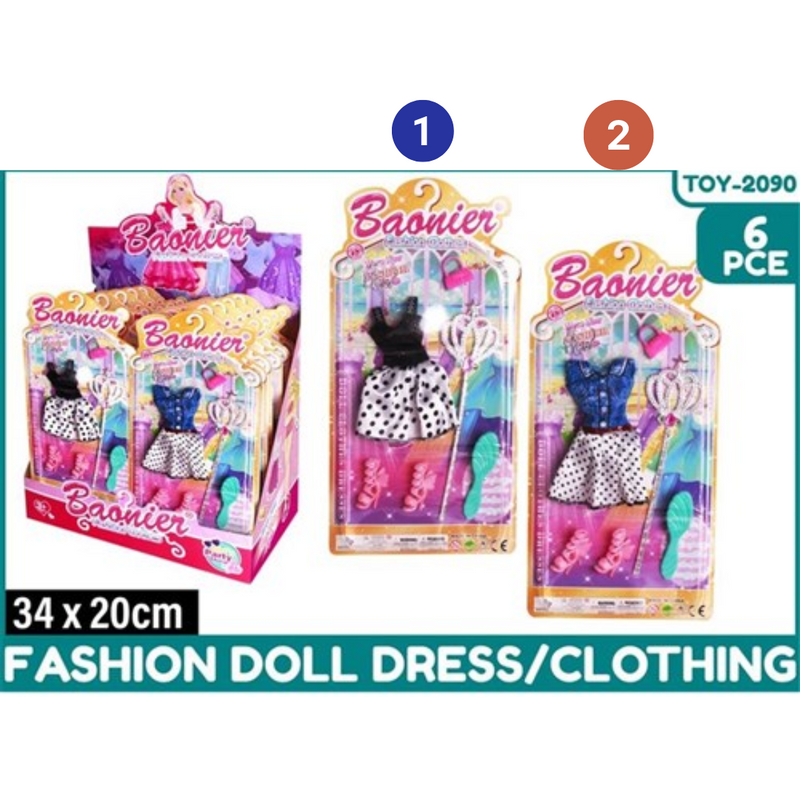 6Pce Fashion Doll Dress Clothing Asstd