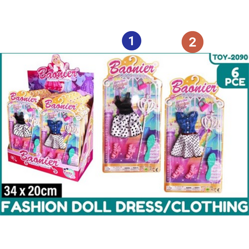 6Pce Fashion Doll Dress Clothing Asstd