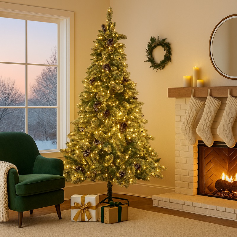 7.5ft Glittery Gold Artificial Christmas Tree with Dense Branches and Elegant Holiday Décor