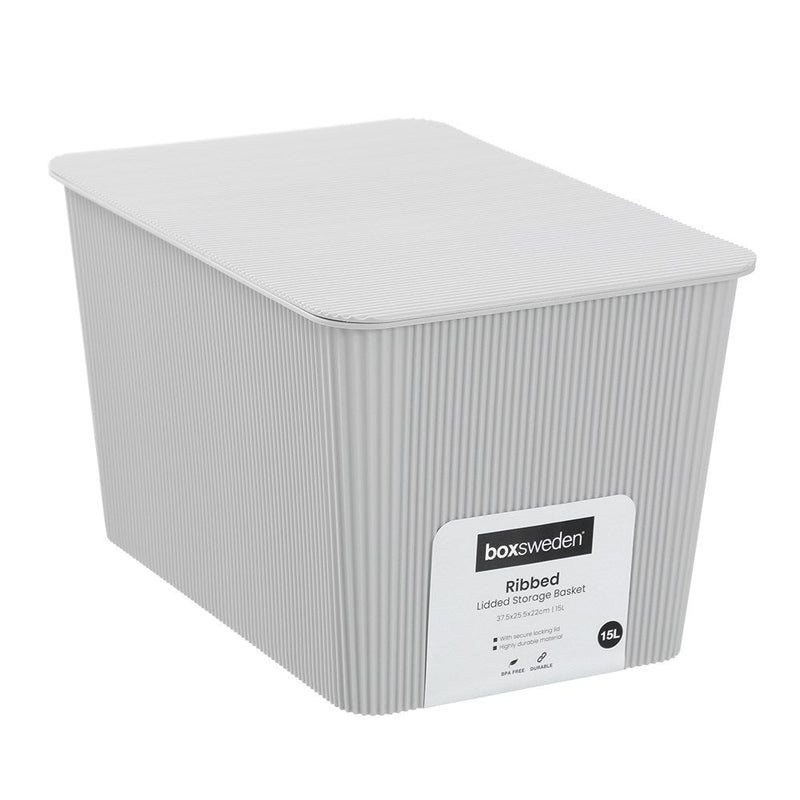 Ribbed Storage Basket Lidded 15L 37.5X25.5X22Cm 2 Asstd image 6