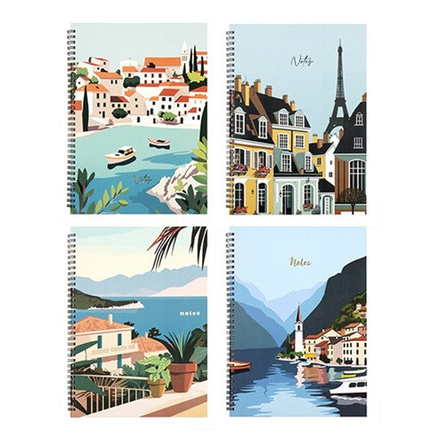 A4 spiral notebook with printed card cover assorted designs
