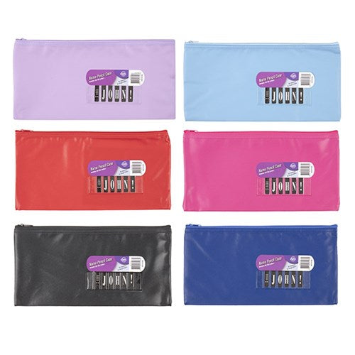 PVC pencil case with name slot 330x165mm assorted colors