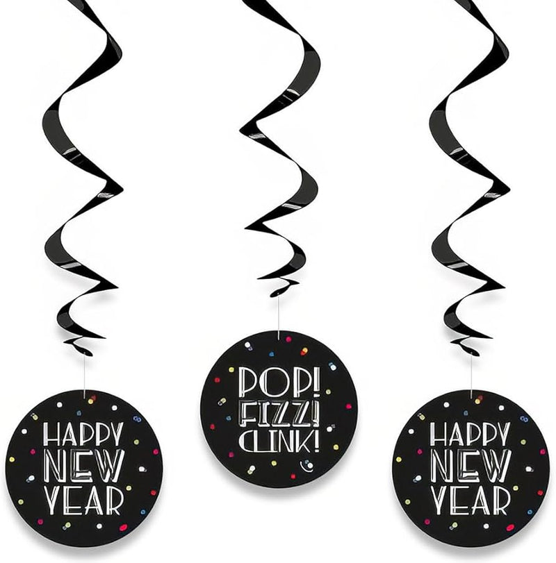 Neon dots New Year hanging swirl decorations, 66cm