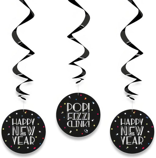 Neon dots New Year hanging swirl decorations, 66cm