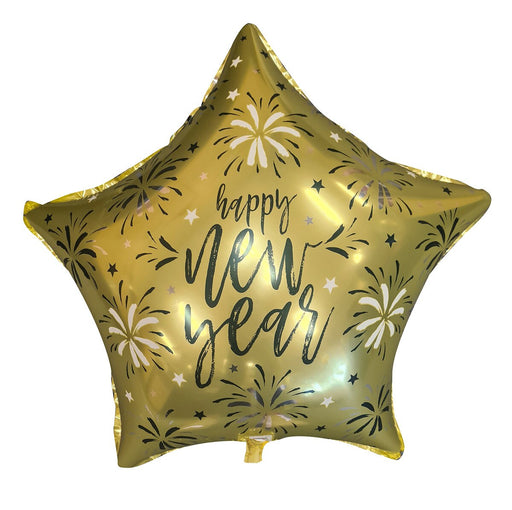 Gold Happy New Year star foil balloon 43cm